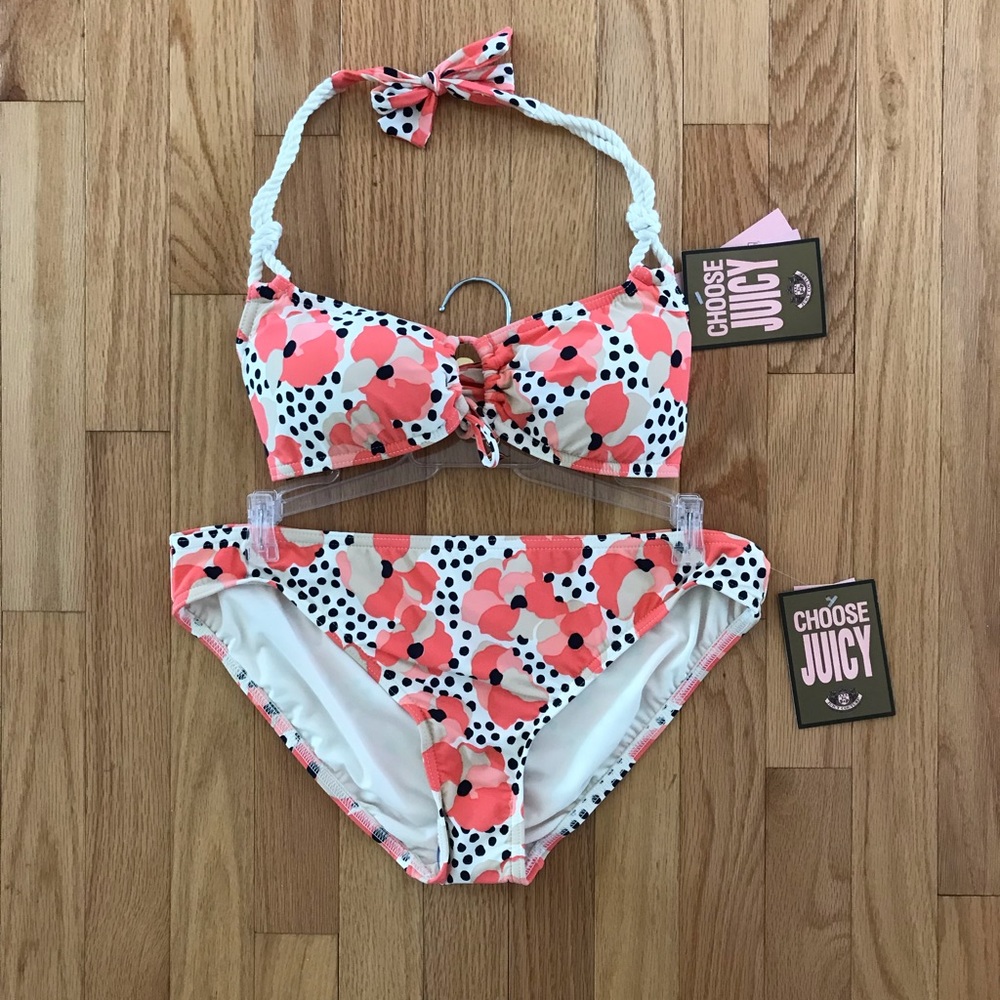 NWT $80 Juicy Couture Pink poppies bikini top S